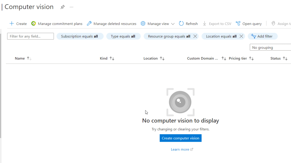 Microsoft computer vision dashboard